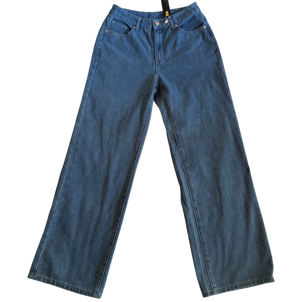 NWT Gilipur Jeans Women Small Blue Solid Low Waist Wide Leg Denim Baggy MSRP $49